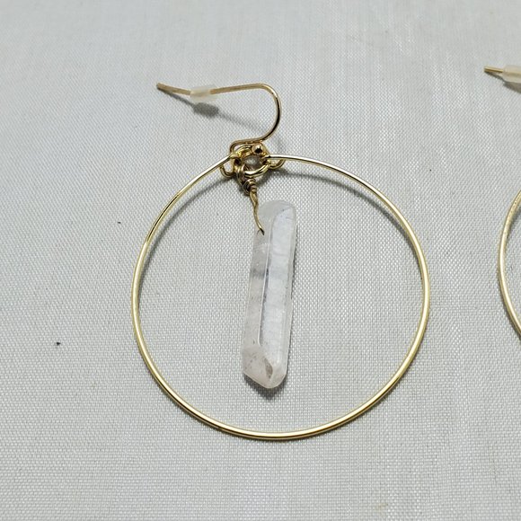 Charming Charlie clear aura quartz point gold hoop fish hook earring - Picture 4 of 4